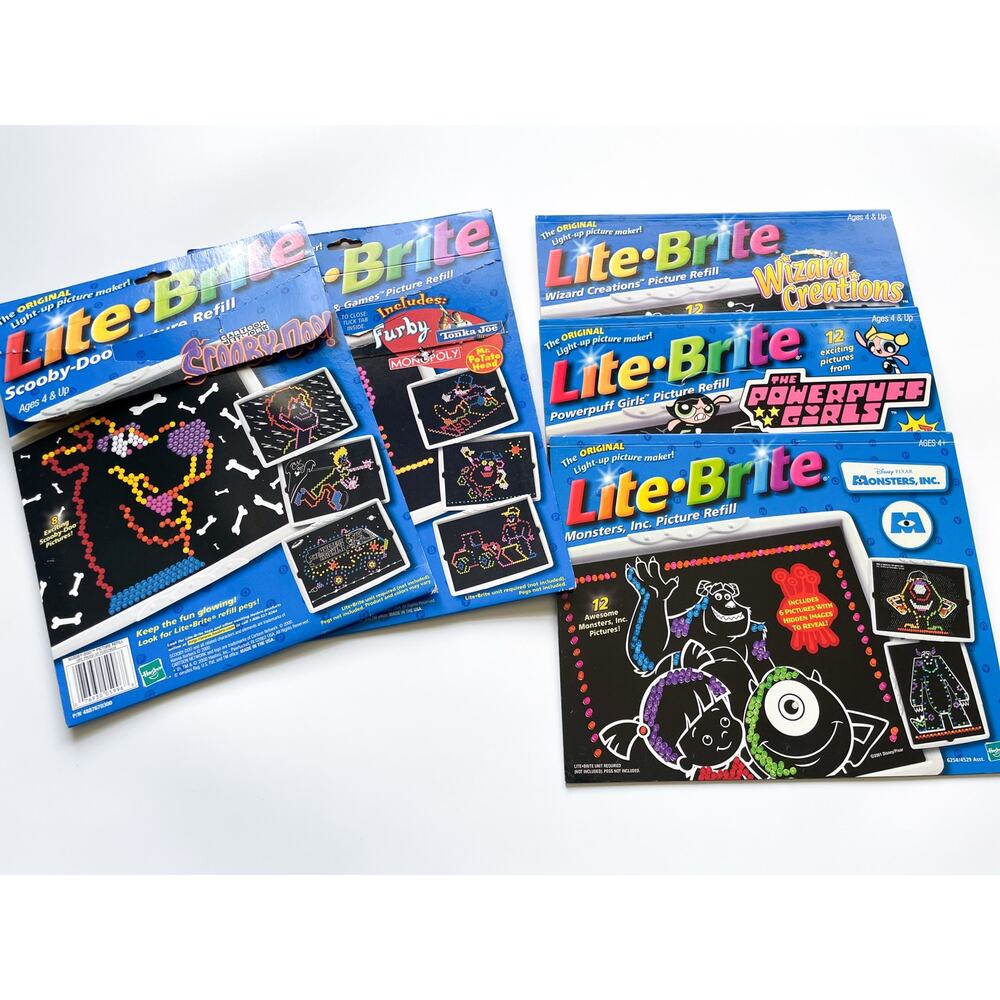 Lite Brite 2000s Picture Refill Sheets Lot Power Puff Girls, Furby, Scooby Doo